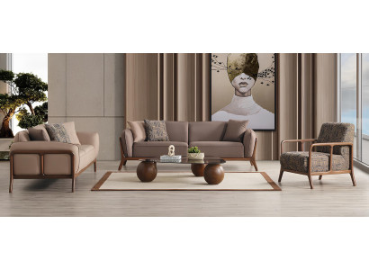 2x 3-Sitzer-Sofa Lounge-Sessel Moderner Stil Wohnzimmergarnitur