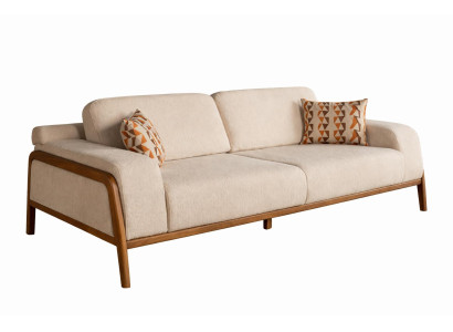 3-Sitzer-Sofa Beige Moderner Stil Weiche Armlehnen Holzrahmen Neu