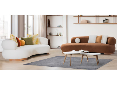 Elegantes Wohnzimmer-Set 3+3 Sitzer Farbe Weiß Braun Modernes Design
