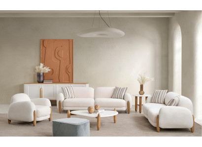 Stilvolle Wohnzimmer Garnitur Polstercouchen Textilsessel 2x Tische