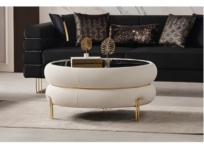 Weißer runder Couchtisch Tisch mit weicher Polsterung für das Wohnzimmer