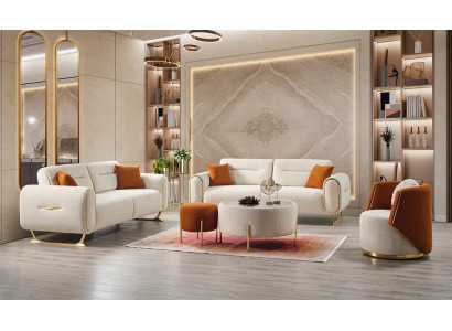 Luxuriöses weißes Wohnzimmer-Set 3+3+1-Sitzer Sofas Sessel Couchtisch 5 Teile