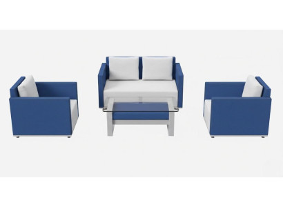 Blau-Weiße Sofagarnitur Designer Gartenmöbel Luxuriöse Polstersessel