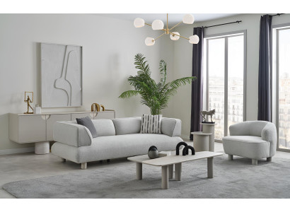 Edle Wohnzimmer Garnitur Polstersofa Designer Sessel Holz Sideboard