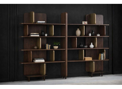 Modernes Bücherregal Holz Braun Gold Akzent Design Regalschrank