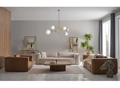 Braun-Beige Sofagarnitur Deisnger 4-Sitzer Leder 3-Sitzer Sessel 3tlg