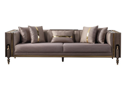 4-Sitzer-Sofa Art Déco Stil Farbe Braun Holzrahmen Großes Sofa Neu
