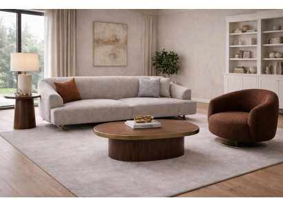 Designer Beiges Textilsofa Exklusiver Brauner Sessel Wohnzimmer Set