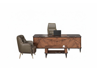 Braun-Graue Arbeitszimmer Garnitur Edler Schreibtisch Chefsessel