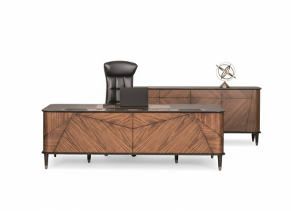 Braune Arbeitszimmer Garnitur Edler Chefsessel Luxus Sideboard Tisch
