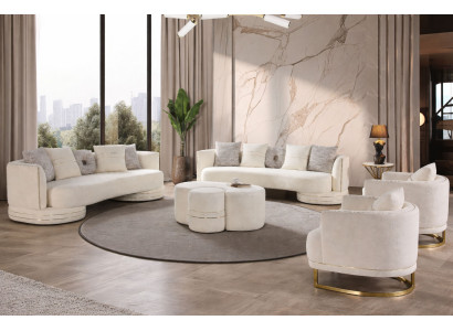 Stilvolles weißes Wohnzimmer-Set 4+3+1+1-Sitzer modernes Sofa Sessel 4 Teile