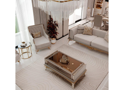 Elegantes Wohnzimmer Set mit 3-Sitzer Sofa Sesseln und Couchtisch