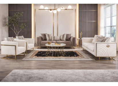 Luxuriöses zweifarbiges Wohnzimmer-Set 3+3+1+1-Sitzer großes Sofa Sessel 4 tlg