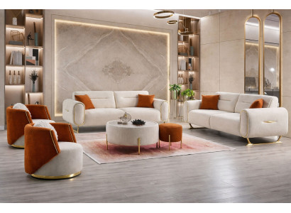Luxuriöses weißes Wohnzimmer-Set 3+3+1+1-Sitzer stilvolles Sofa Sessel 4 Teile