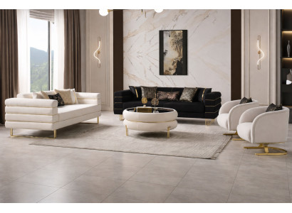Modernes schwarz-weißes Wohnzimmer-Set 3+3+1+1-Sitzer Luxus-Sofa Sessel 4 tlg