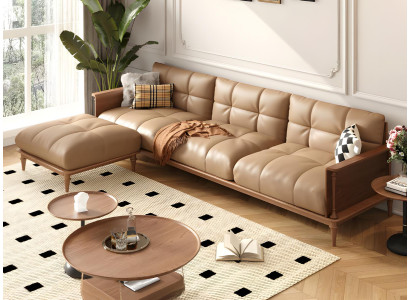 Modernes Braun Sofa mit Hocker Stilvolle Couch Wohnzimmer