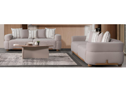 Beige Sofagarnitur Minimalistischer Stil Modernes Interieur Holzrahmen