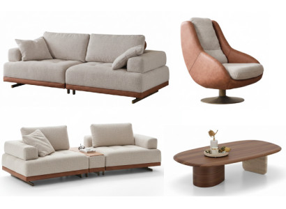 Designer Wohnzimmer Couchgarnitur 3-Sitzer Zweisitzer Edler Sessel