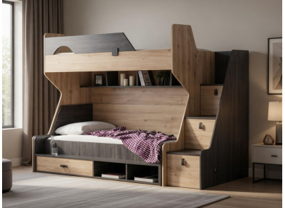 Modernes Etagenbett mit Regalen und Stauraum für Kinderzimmer