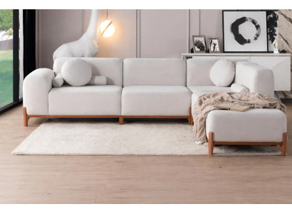 Modernes weißes Ecksofa mit Holzbeinen und eleganten Kissen hochwertige Möbel