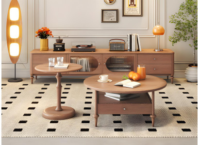 Modernes 2x Couchtisch Set Beige Holz Designer Wohnzimmertische