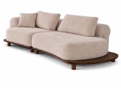 Modernes 4-Sitzer Sofa Organische Form Beige Textil & Holz Exklusiv