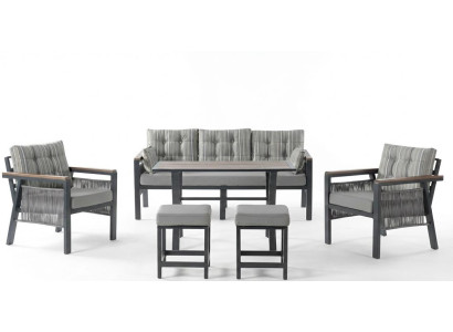Terrasse-Set 3Sitzer-Sofa Sessel Tisch Hocker Grau Farbe Moderner Stil
