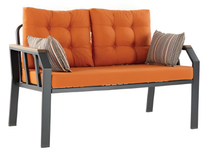 2-Sitzer-Sofa Orange Farbe Moderner Stil Metallrahmen Holzarmlehnen