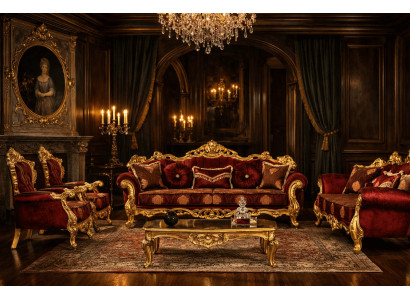 Wohnzimmer Set im klassischen Stil: 3+3+1+1-Sitzer mit Couchtisch