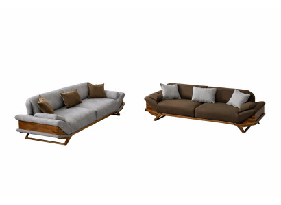 Wohnzimmer Set Modern Grau Braun Designer-Couch Komfortabel Stoff