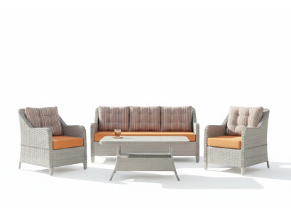 Terrassen-Set Sofa Sessel Orange Tisch Metallgestell Glasplatte Neu