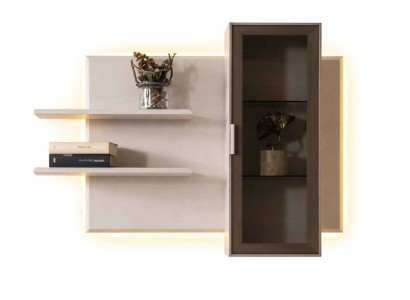 Regal Stil modern Farbe beige schwarz Glas Beleuchtung Wohnzimmer