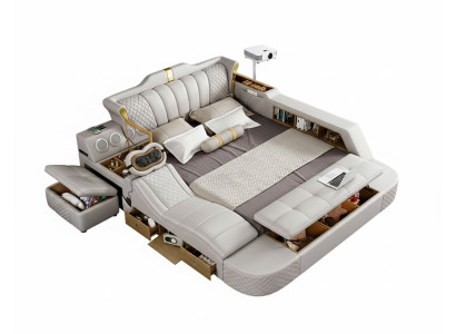 Multifunktionales Bett Moderner Stil Beigefarben Holzrahmen Bequem