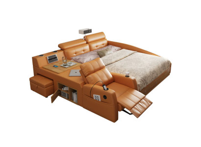 Multifunktionales Bett Moderner Stil Beigefarben Holzrahmen Bequem