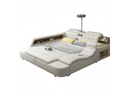 Multifunktionales Bett Moderner Stil Beigefarben Holzrahmen Bequem