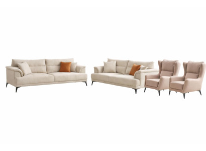 Wohnzimmer Set Modern Weiß Sofa Bergère Designer-Set Stoff Minimalismus