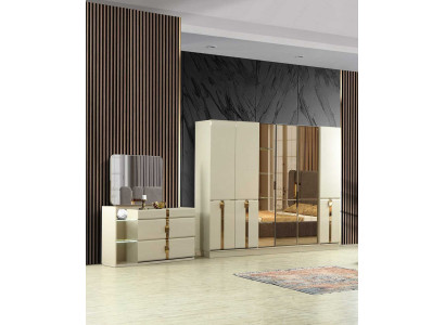 Möbelset: Schminktisch und Schrank mit Spiegeltüren für das Schlafzimmer.