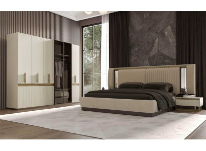 Modernes Schlafzimmermöbel-Set: Bett mit 2 Nachttischen und Schrank