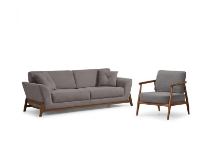 Wohnzimmer Set Modern Grau Designer-Sessel Komfortabel Stoff Holz