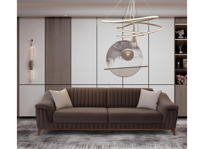 Braun 3-Sitzer Sofa mit ergonomischer Rückenlehne und Holzrahmen