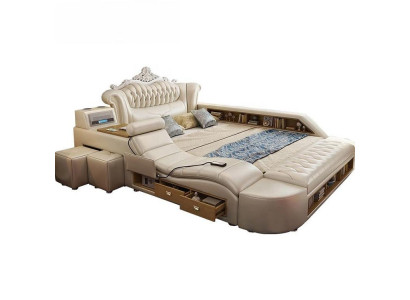 Multifunktionales Bett Moderner Stil Beigefarben Holzrahmen Bequem