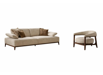 Wohnzimmer Set Modern Weiß 3-Sitzer Sofa Sessel Designer-Set Stoff