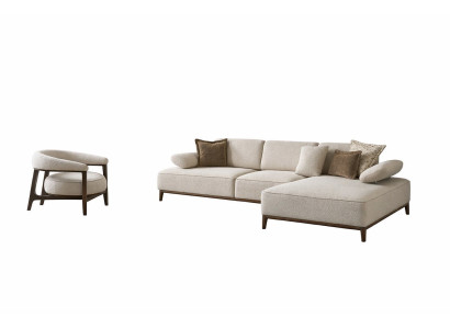 Wohnzimmer Set Modern Weiß Ecksofa L-Form Sessel Designer-Set Stoff