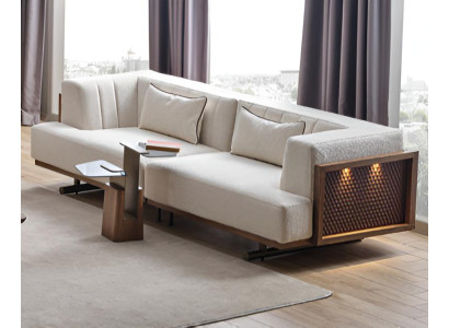 Wohnzimmer Set 3-Sitzer Sofa & Beistelltisch Japandi Stil Modern