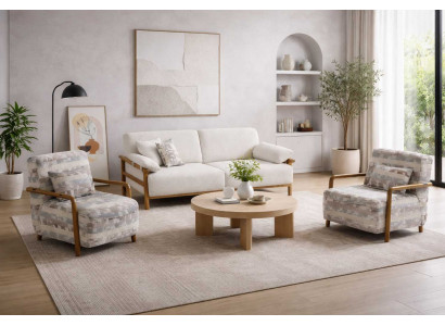 2 Sitzer Sofa Sessel Wohnzimmer Stil modern Farbe beige mehrfarbig weich