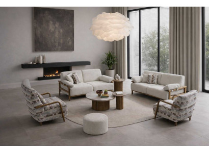 2 Sitzer Sofa Sessel Couchtisch Stil modern Farbe beige mehrfarbig weich