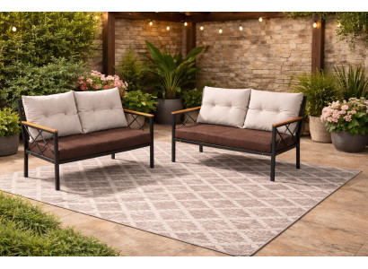 2x 2-Sitzer-Sofa Stil modern Farbe braun weich bequem Kissen neu Holz