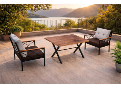 Tisch Sessel Wohnzimmer Stil modern Farbe braun weich bequem quadratisch