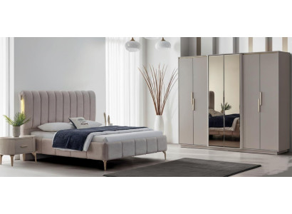 Modernes Schlafzimmer-Set: Bett, 2 Nachttische & Kleiderschrank, 4-tlg.