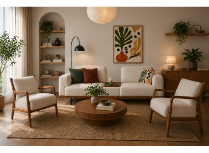 Polstergarnitur 3-Sitzer Sofa und 2x Sessel in Weiß Modern 3 tlg